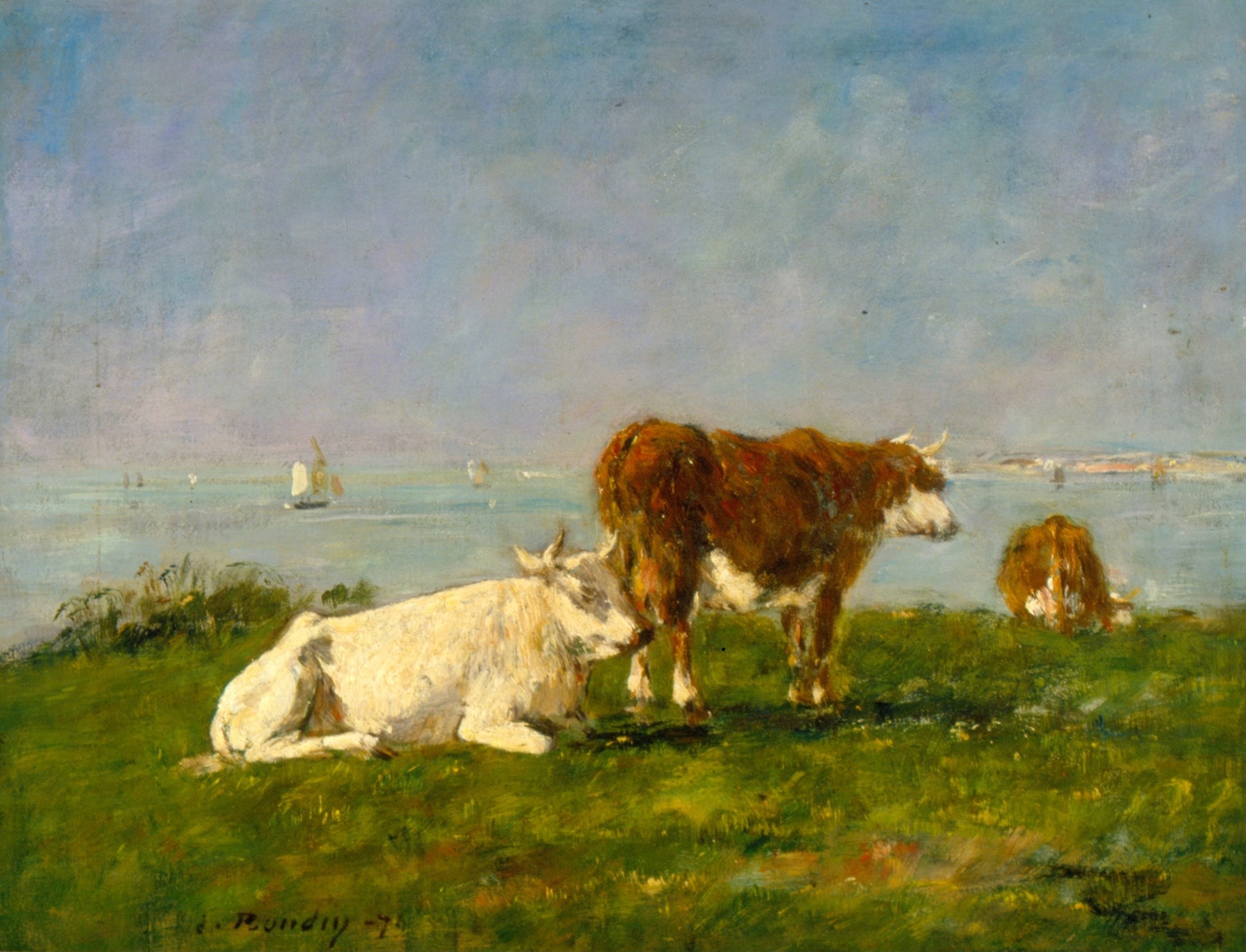Reproduction du tableau « Vaches paissant au bord de la mer - Eugène Boudin » par Alpha Reproduction en peinture à l’huile