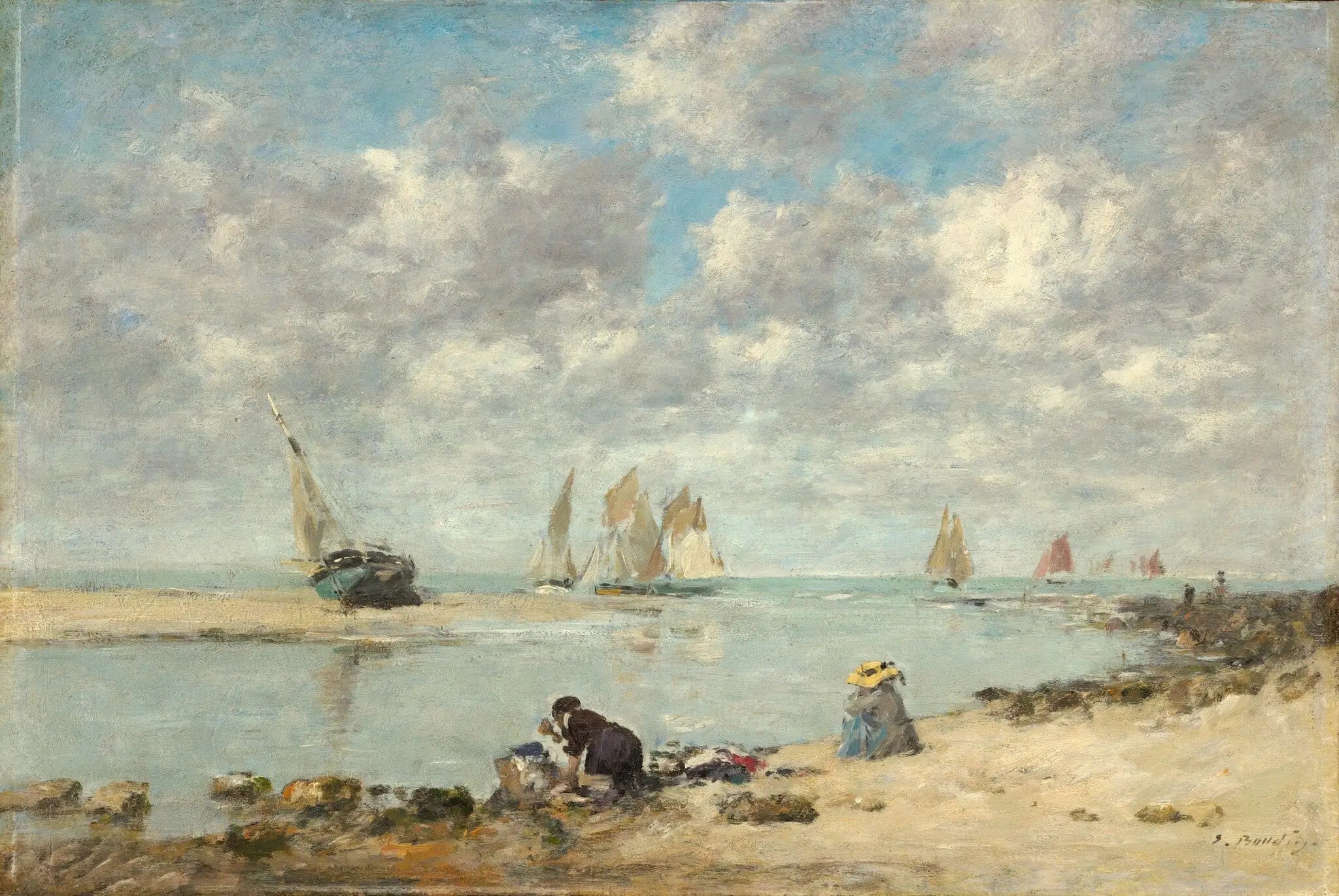 Reproduction du tableau « Lavandière près de Trouville - Eugène Boudin » par Alpha Reproduction en peinture à l’huile