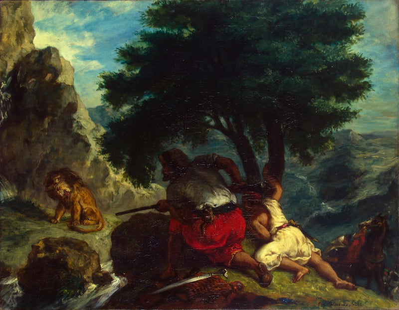 Caça ao leão no Marrocos - Eugène Delacroix