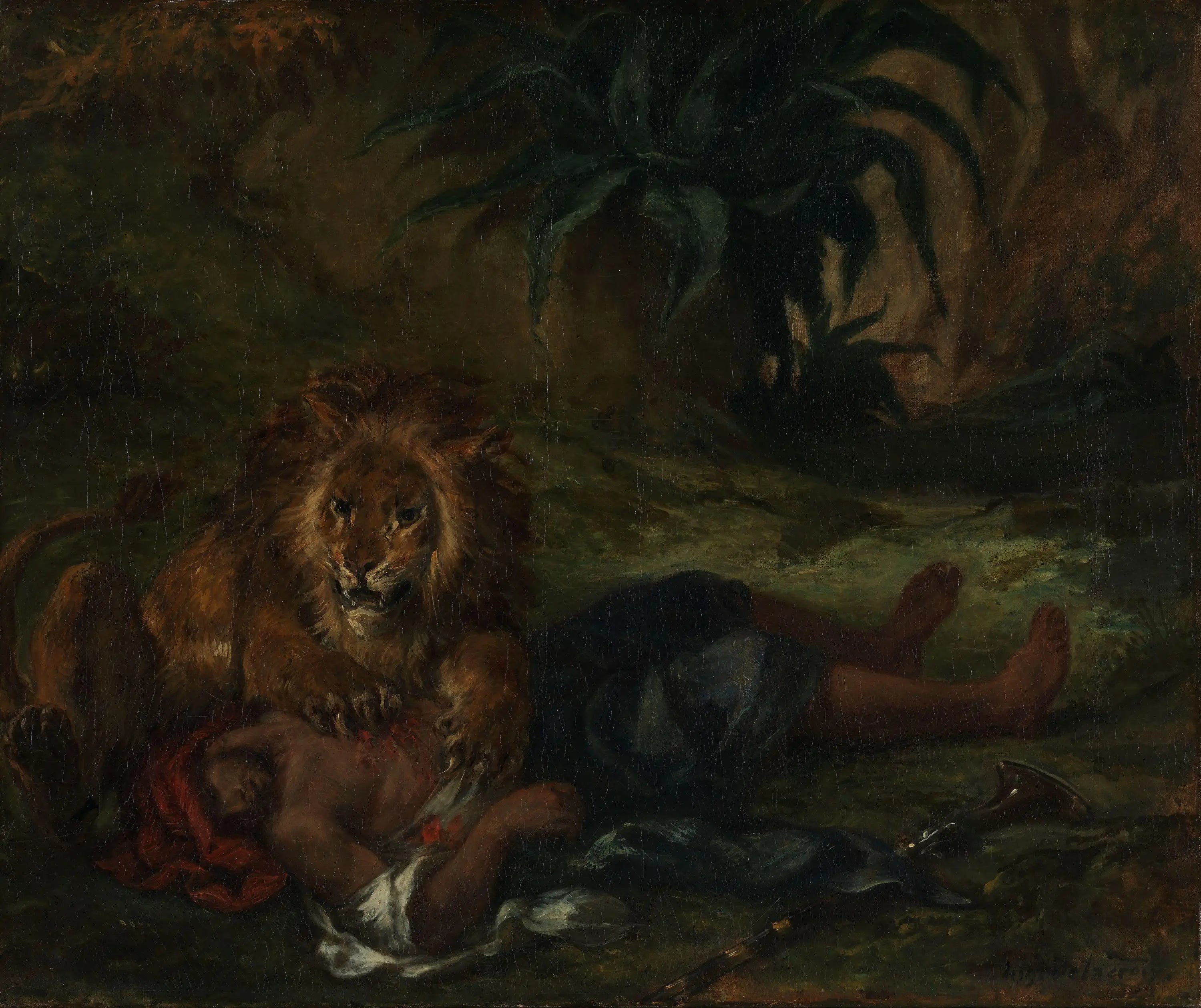 Reproduction du tableau « Lion dévorant un arabe - Eugène Delacroix » par Alpha Reproduction en peinture à l’huile