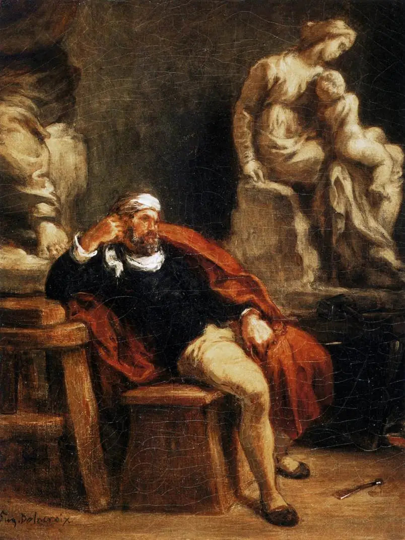 Reproduction du tableau « Michel-Ange dans son atelier - Eugène Delacroix » par Alpha Reproduction en peinture à l’huile