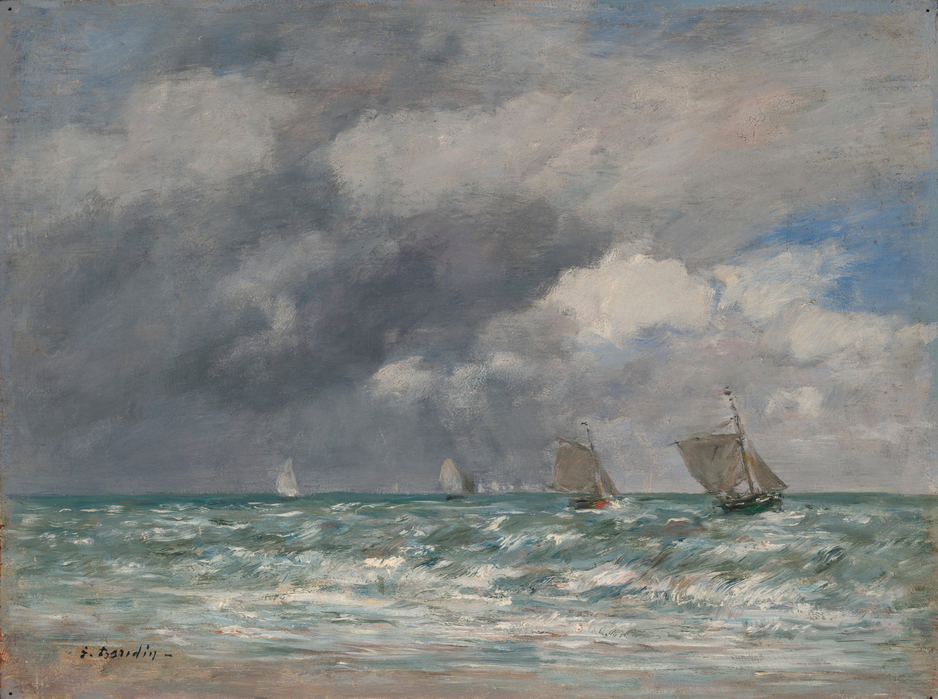 Reproduction du tableau « Voiliers devant Trouville - Eugène Boudin » par Alpha Reproduction en peinture à l’huile