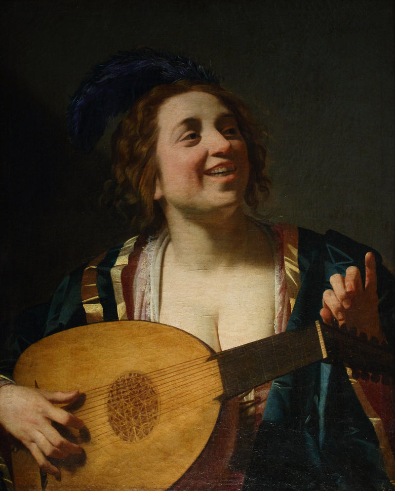 Mulher tocando alaúde - Gerrit van Honthorst