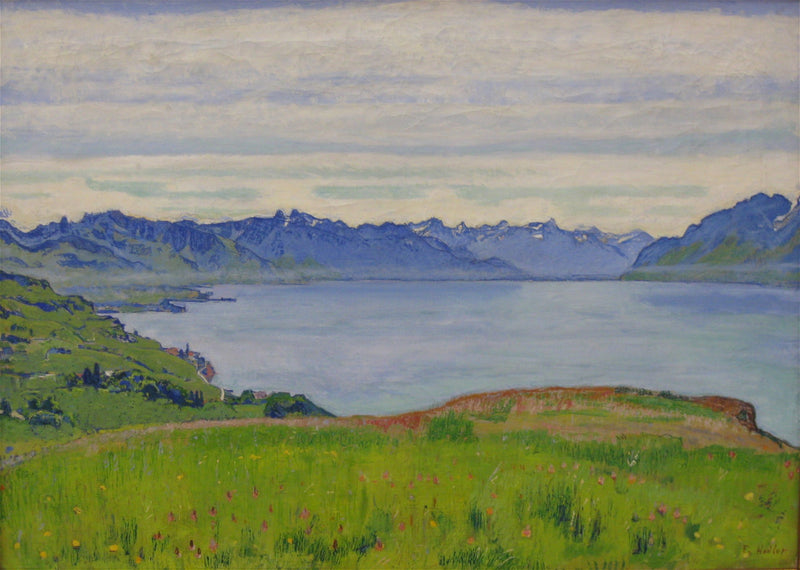Paisagem às margens do Lago Léman com vista para o Valais - Ferdinand Hodler