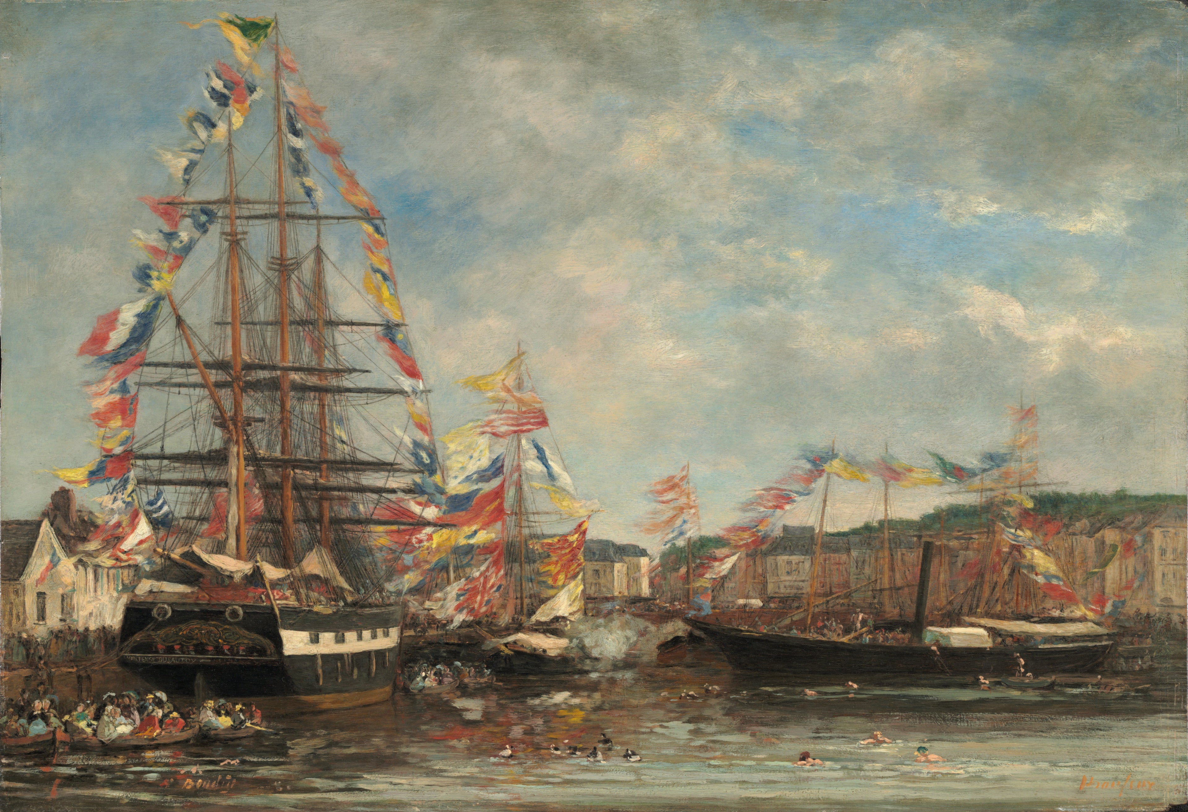 Reproduction du tableau « Fête dans le port de Honfleur - Eugène Boudin » par Alpha Reproduction en peinture à l’huile