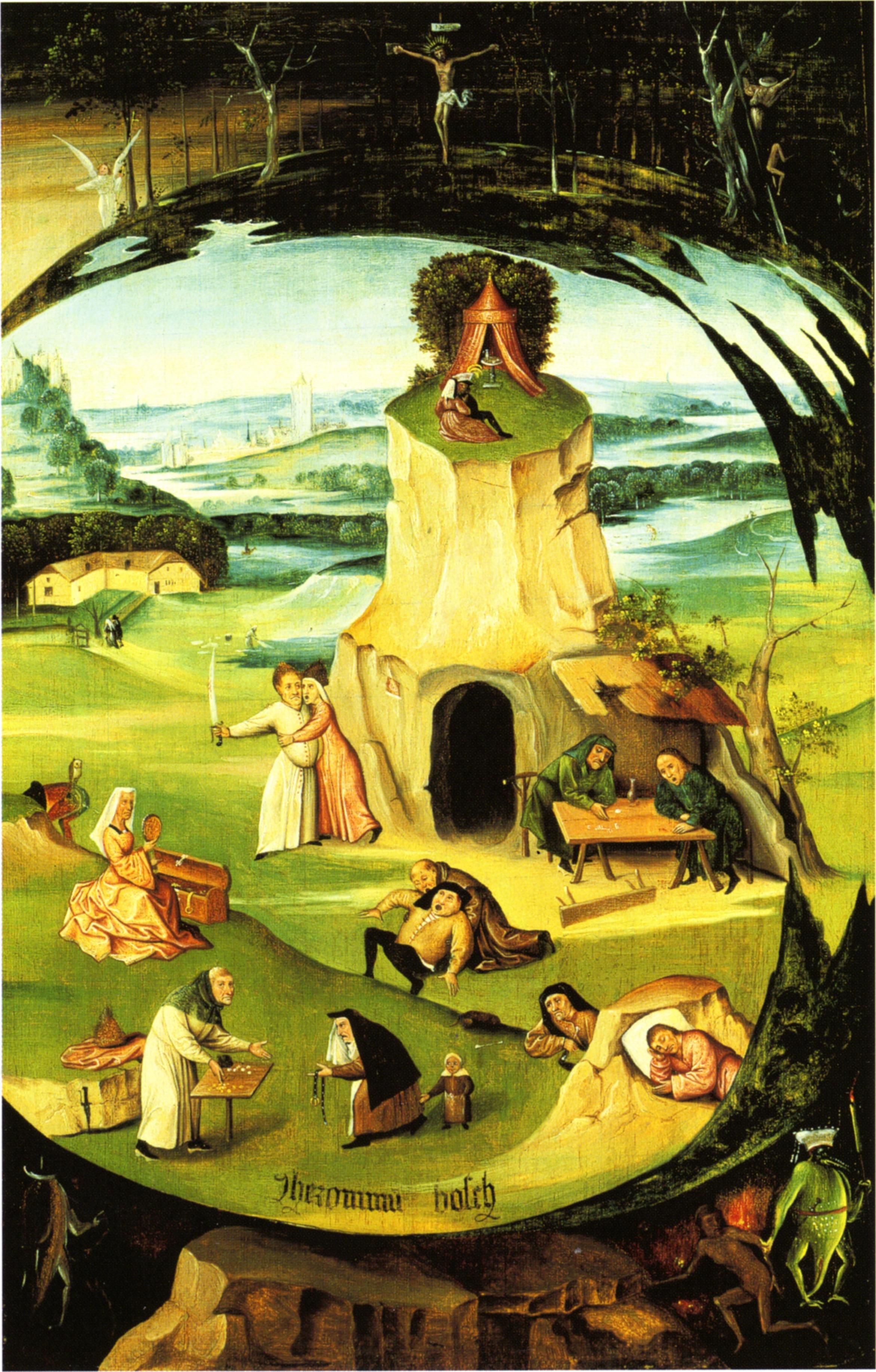 Les sept Péchés capitaux dans une peau de globe terrestre. - Hieronymus Bosch