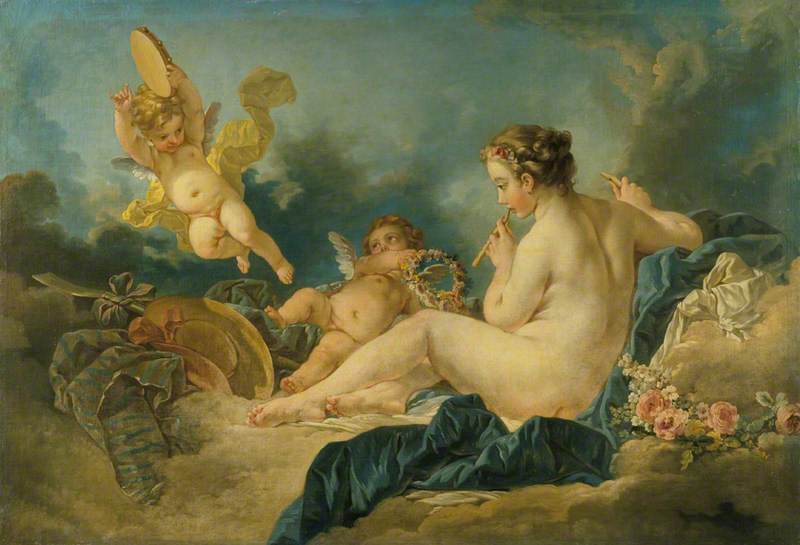 Nymphe assise avec des flûtes - François Boucher
