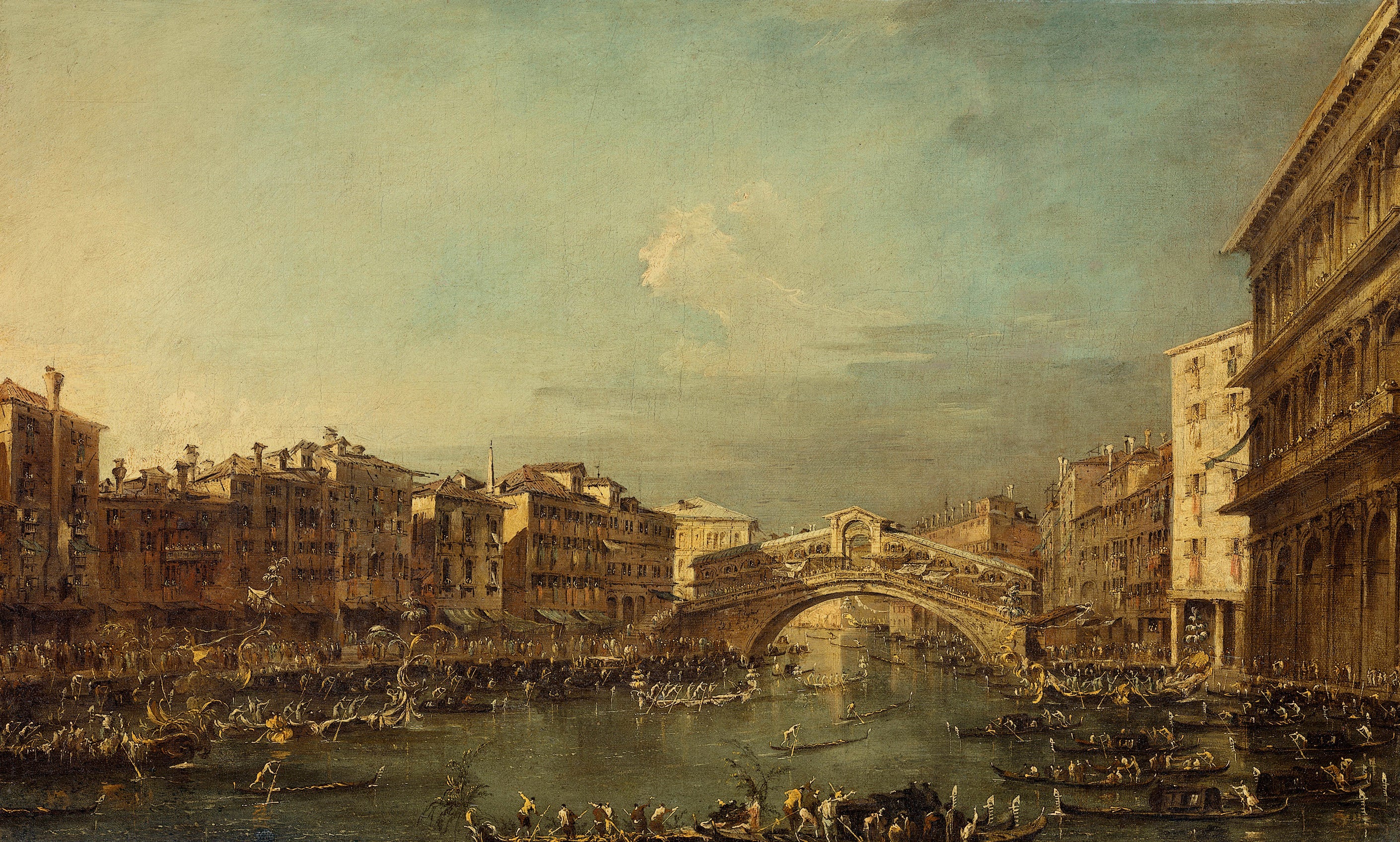 Une régate sur le Grand Canal avec le pont du Rialto à Venise - Francesco Guardi