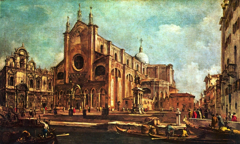 Campo da igreja Santi Giovanni e Paolo, com a Escola de São Marcos em Veneza - Francesco Guardi
