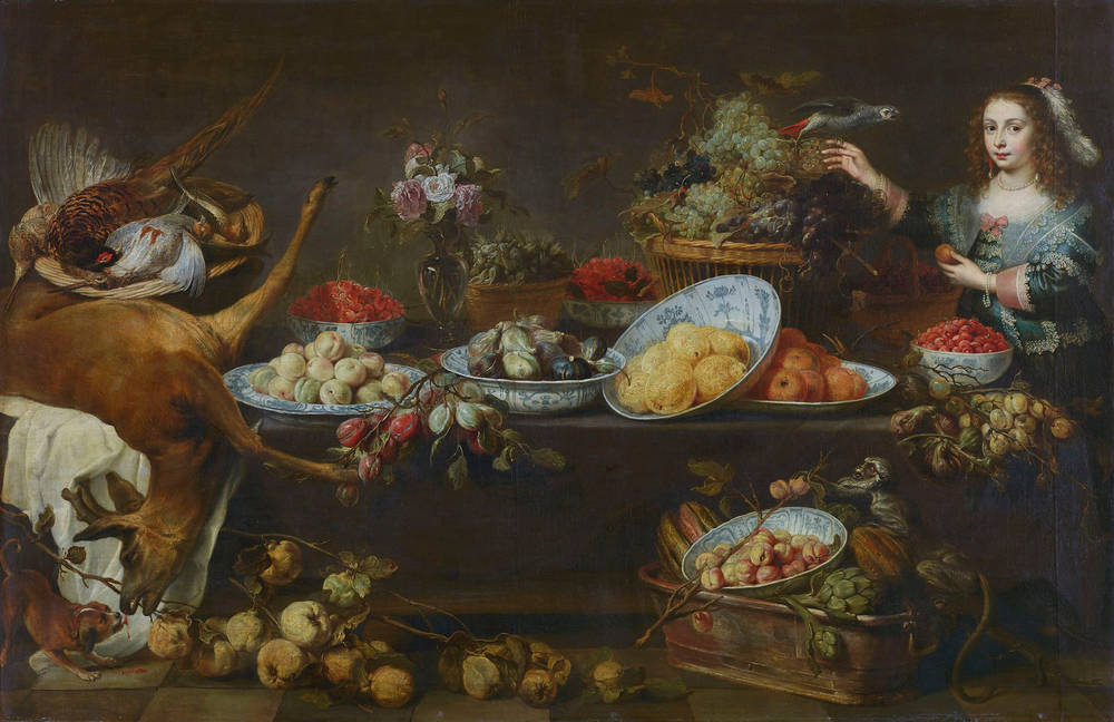 Grande nature morte avec une dame et un perroquet - Frans Snyders