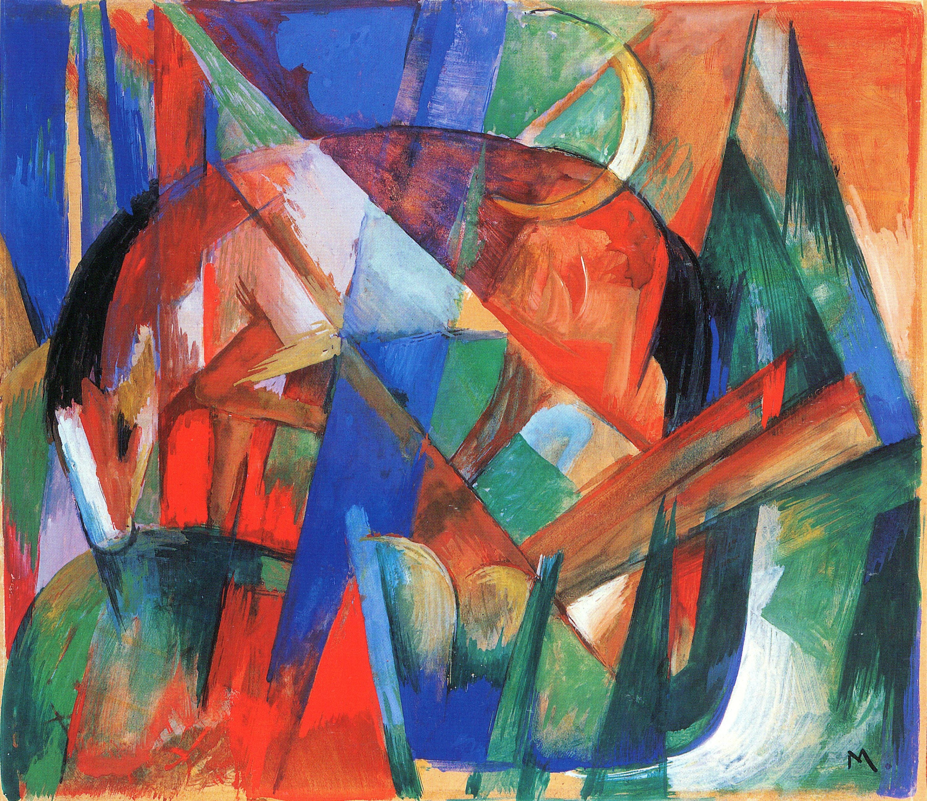 Reproduction du tableau « Créature mythique II (cheval) - Franz Marc » par Alpha Reproduction en peinture à l’huile