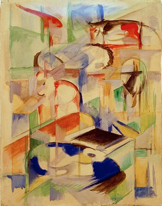 Reproduction du tableau « Composition avec des animaux - Franz Marc » par Alpha Reproduction en peinture à l’huile