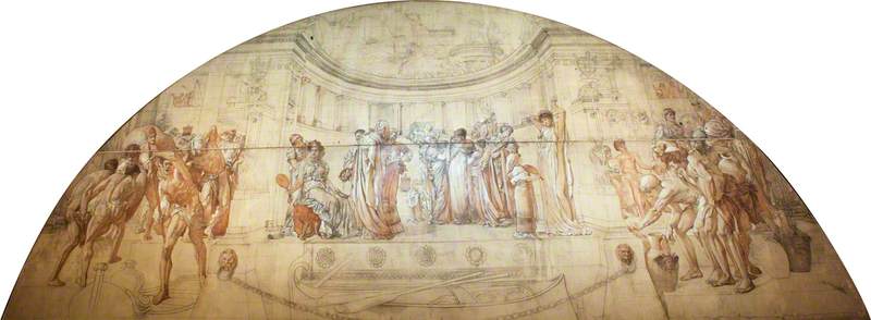 Les arts de l'industrie appliqués à la paix (dessin grandeur nature pour une peinture murale au Victoria and Albert Museum) - Frederic Leighton