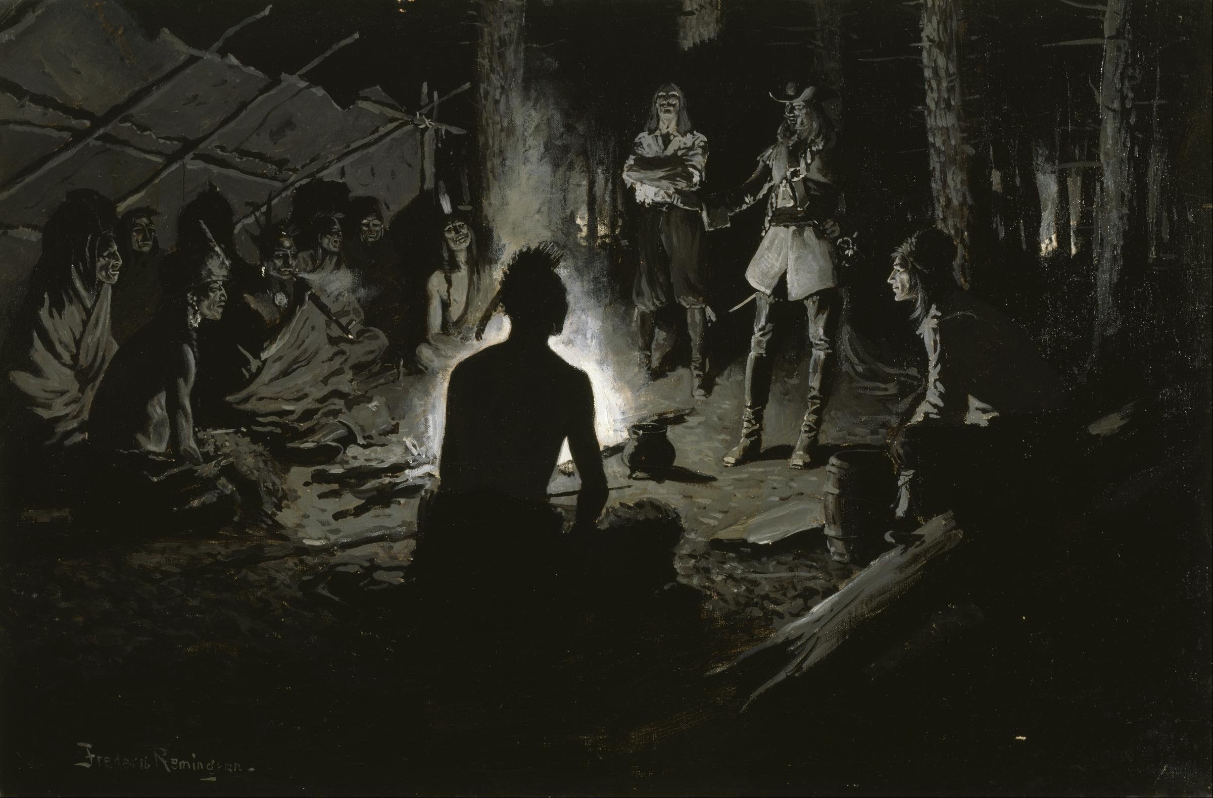 Conseil des explorateurs français avec les Indiens - Frederic Remington