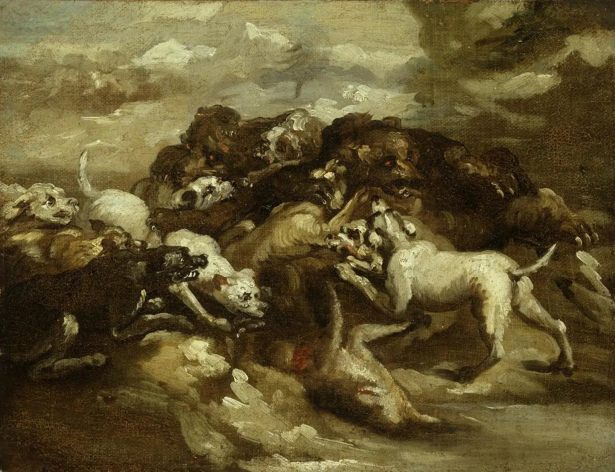 Reproduction du tableau « Combat de chiens et d'ours - Théodore Géricault » par Alpha Reproduction en peinture à l’huile