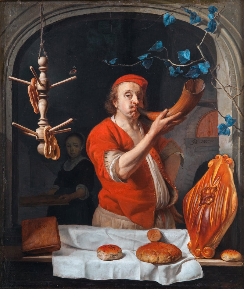 Un boulanger qui souffle dans sa corne - Gabriel Metsu