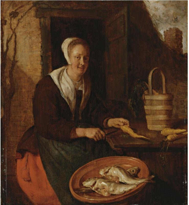 Femme nettoyant des carottes - Gabriel Metsu