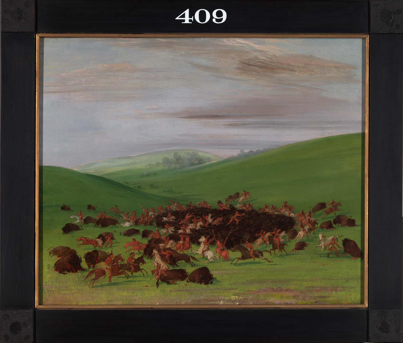 Buffalo Chase, entouré des Hidatsas - George Catlin