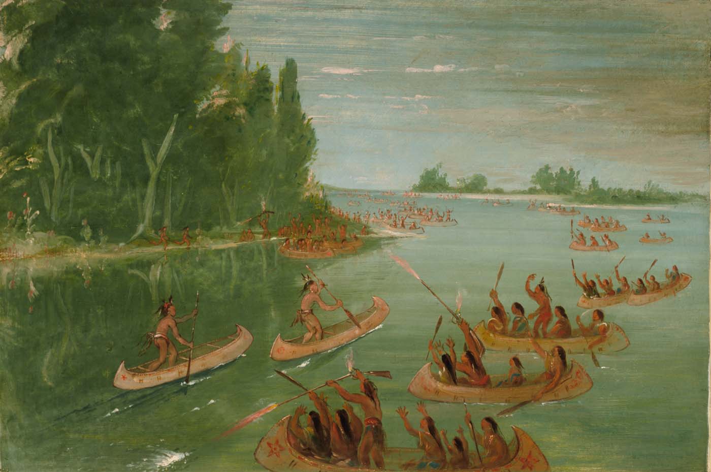 Course de canoë près de Sault Ste. Marie - George Catlin
