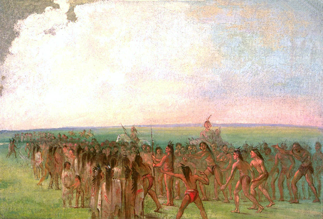 Course à pied derrière le village Mandan - George Catlin