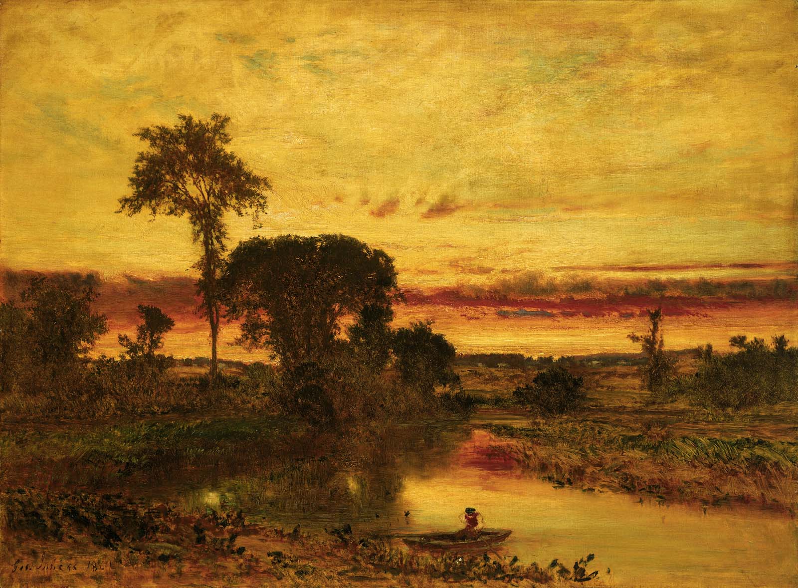 Paysage au coucher du soleil, Medfield - George Inness