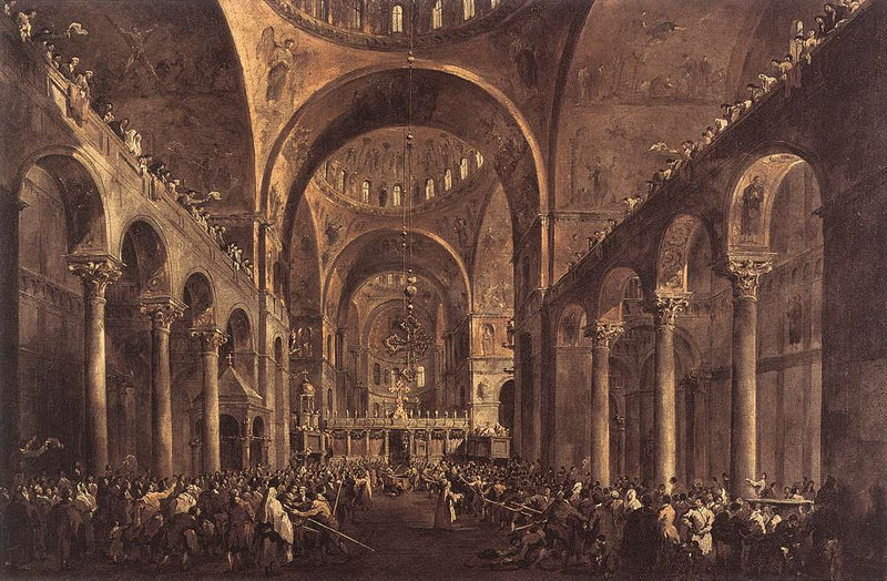 O doge Alvise IV Mocenigo se apresenta ao povo na basílica de San Marco 1763 - Francesco Guardi