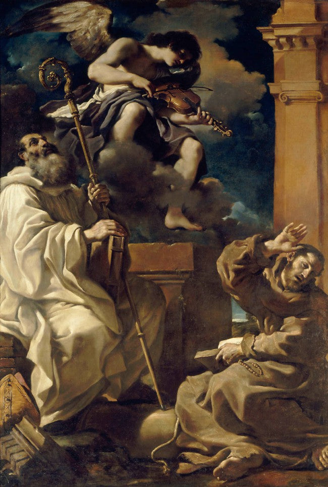 São Francisco em êxtase com São Bento e um anjo músico - Guercino
