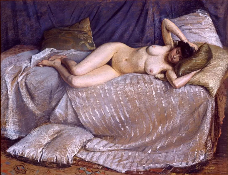Mulher nua deitada em um divã - Gustave Caillebotte