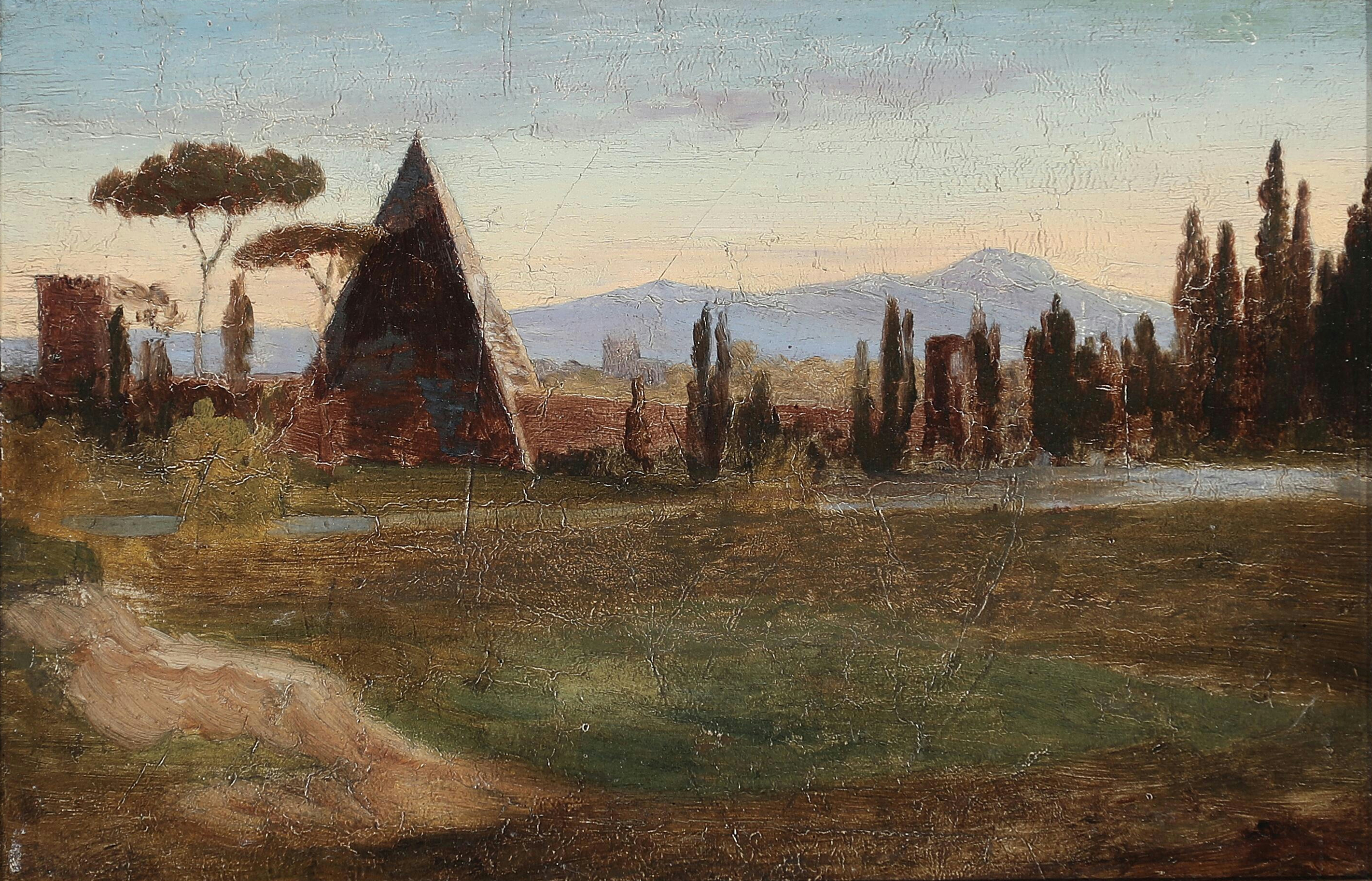 Du cimetière protestant de Rome, avec la pyramide de Cestius et les montagnes en arrière-plan. - H. A. Brendekilde