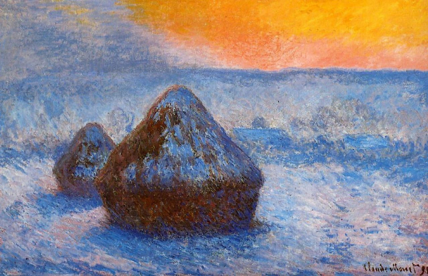 Meules (crepúsculo, efeito de neve) - Claude Monet