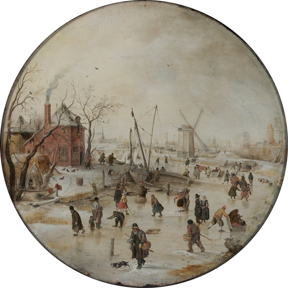 Rivière gelée avec des patineurs - Hendrick Avercamp image 1 copie de tableau peinte à la main