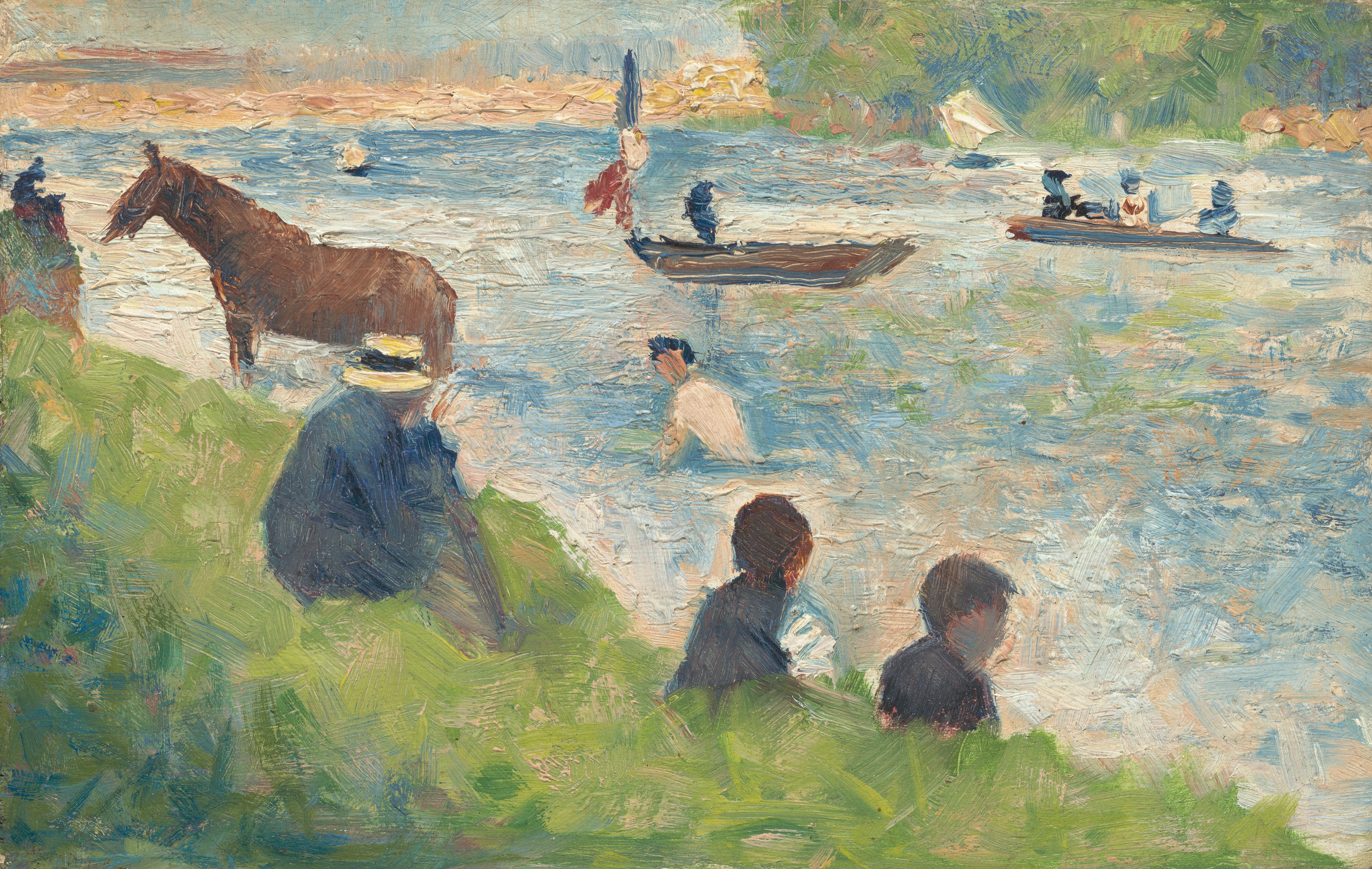 Reproduction du tableau « Cheval et bateaux (Étude pour les baigneurs à Asnières) - Georges Seurat » par Alpha Reproduction en peinture à l’huile