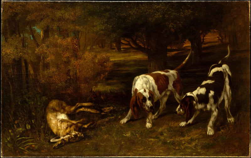 Cães de caça e lebre morta - Gustave Courbet