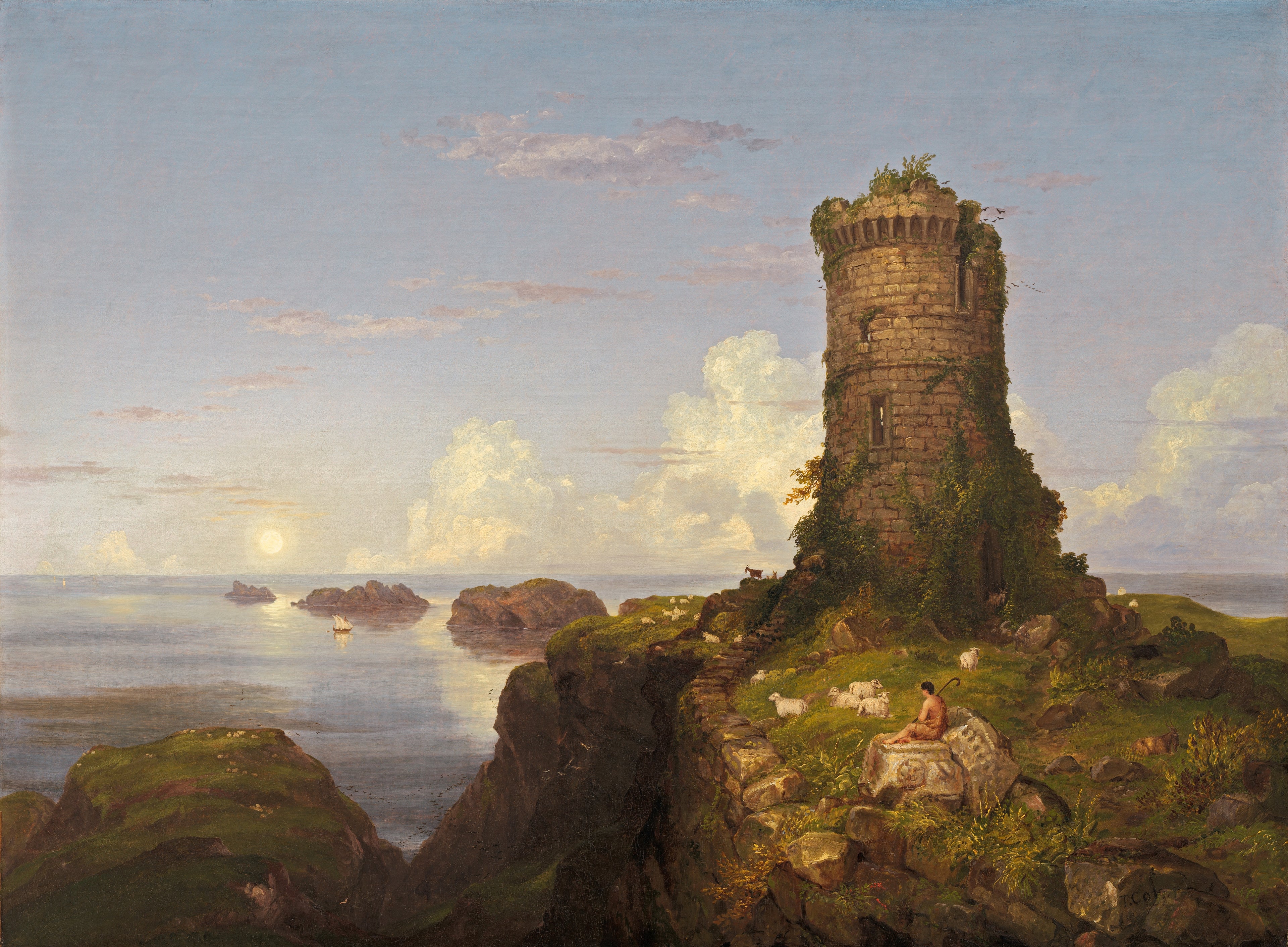 Paysage romantique avec tour ruinée - Thomas Cole