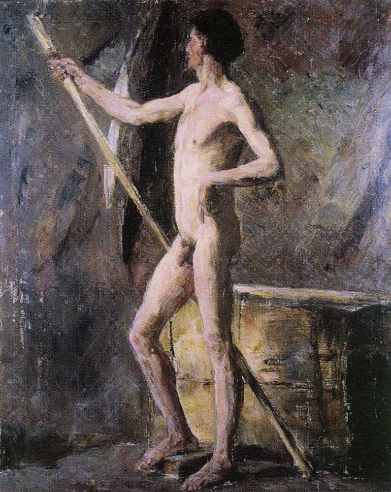 Figure Study. Standing Man Holding a Staff - James Ensor