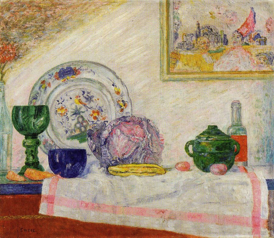 Still Life with Red Cabbage and Dish - James Ensor