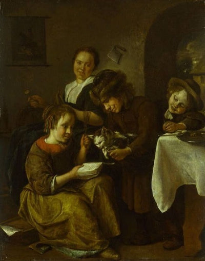 Enfants apprenant à lire à un chat - Jan Steen