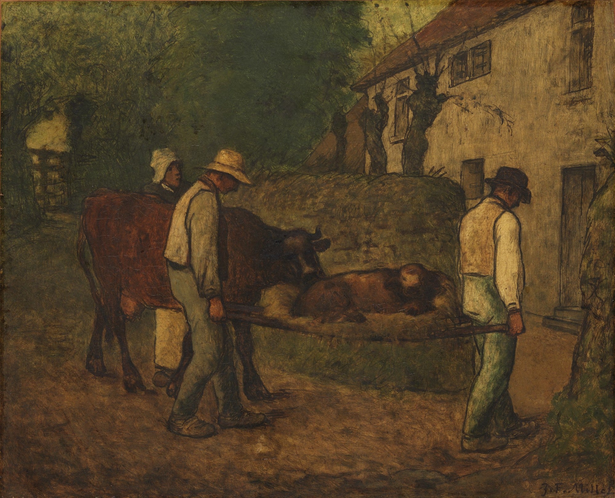 Apport à la maison le veau né dans les champs - Jean-François Millet