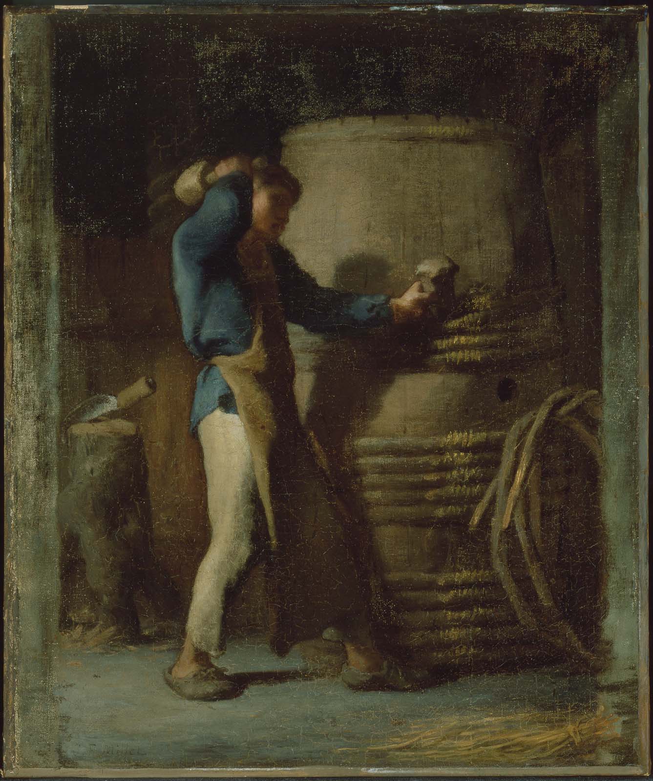 Cooper serrant les douelles d'un tonneau - Jean-François Millet
