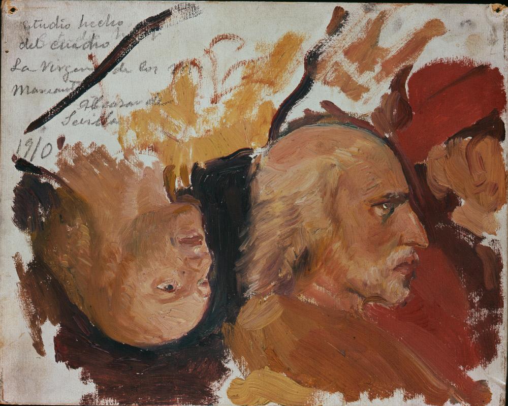 Reproduction du tableau « Colomb quittant Palos.  Croquis d'après le tableau La Virgen de los Navegantes, d'Alejo Fernández - Joaquín Sorolla » par Alpha Reproduction en peinture à l’huile