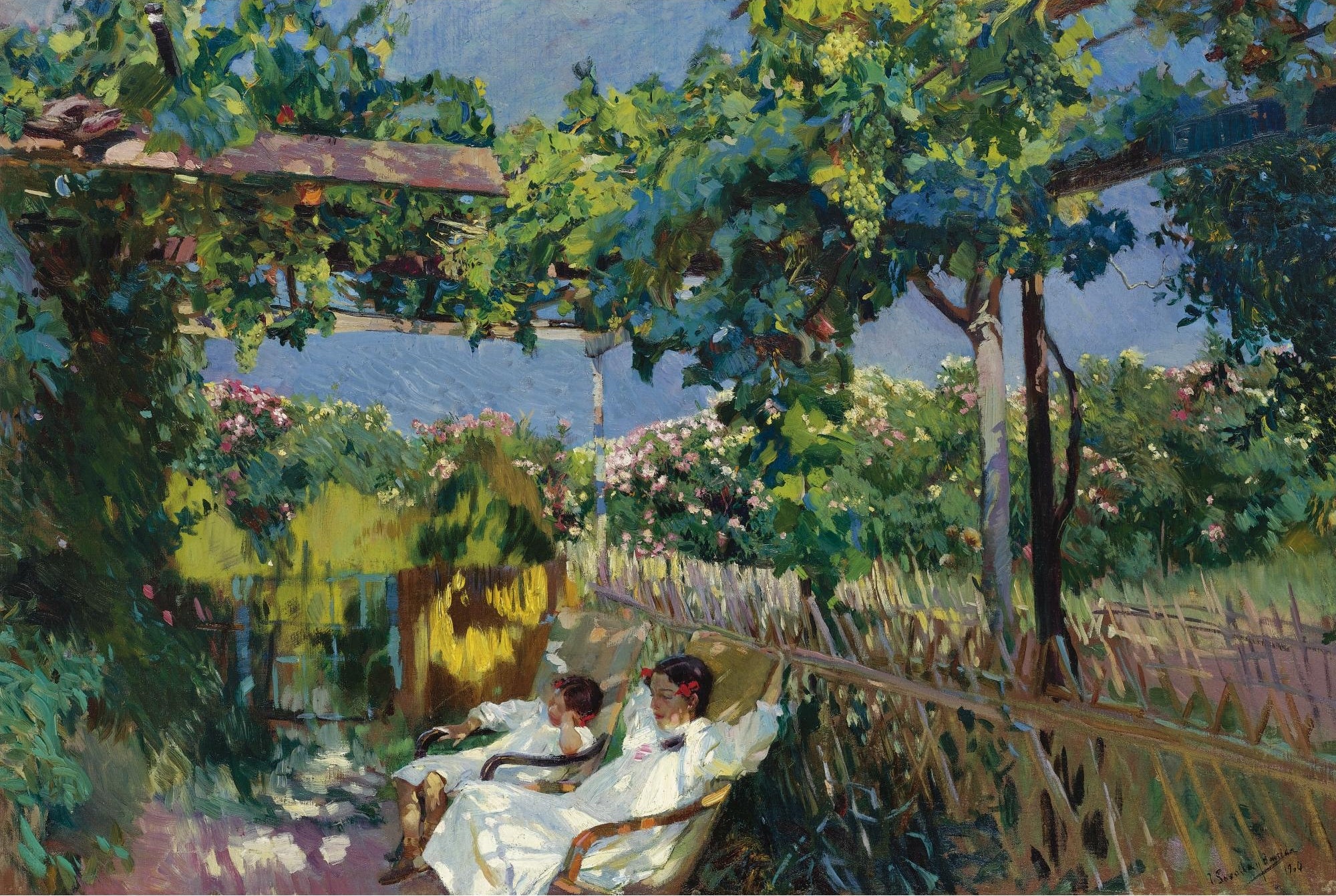 Reproduction du tableau « Sieste dans le jardin - Joaquín Sorolla » par Alpha Reproduction en peinture à l’huile