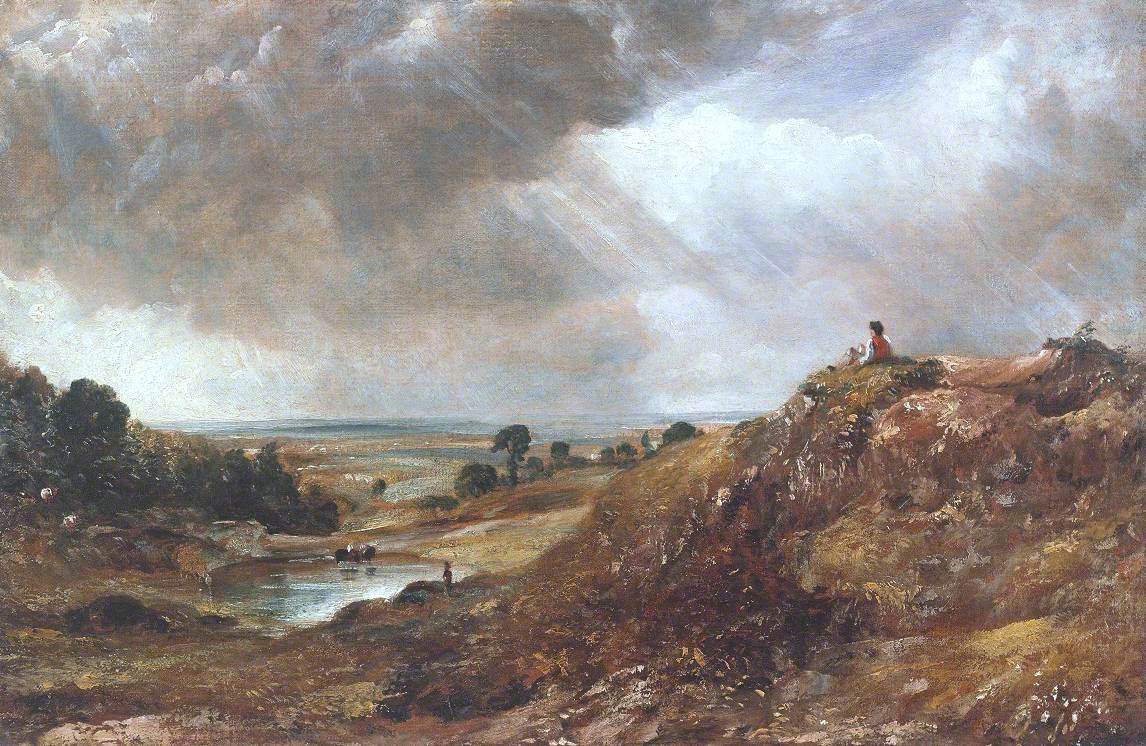 Étang de Branch Hill, Hampstead Heath, avec un garçon assis sur une berge - John Constable