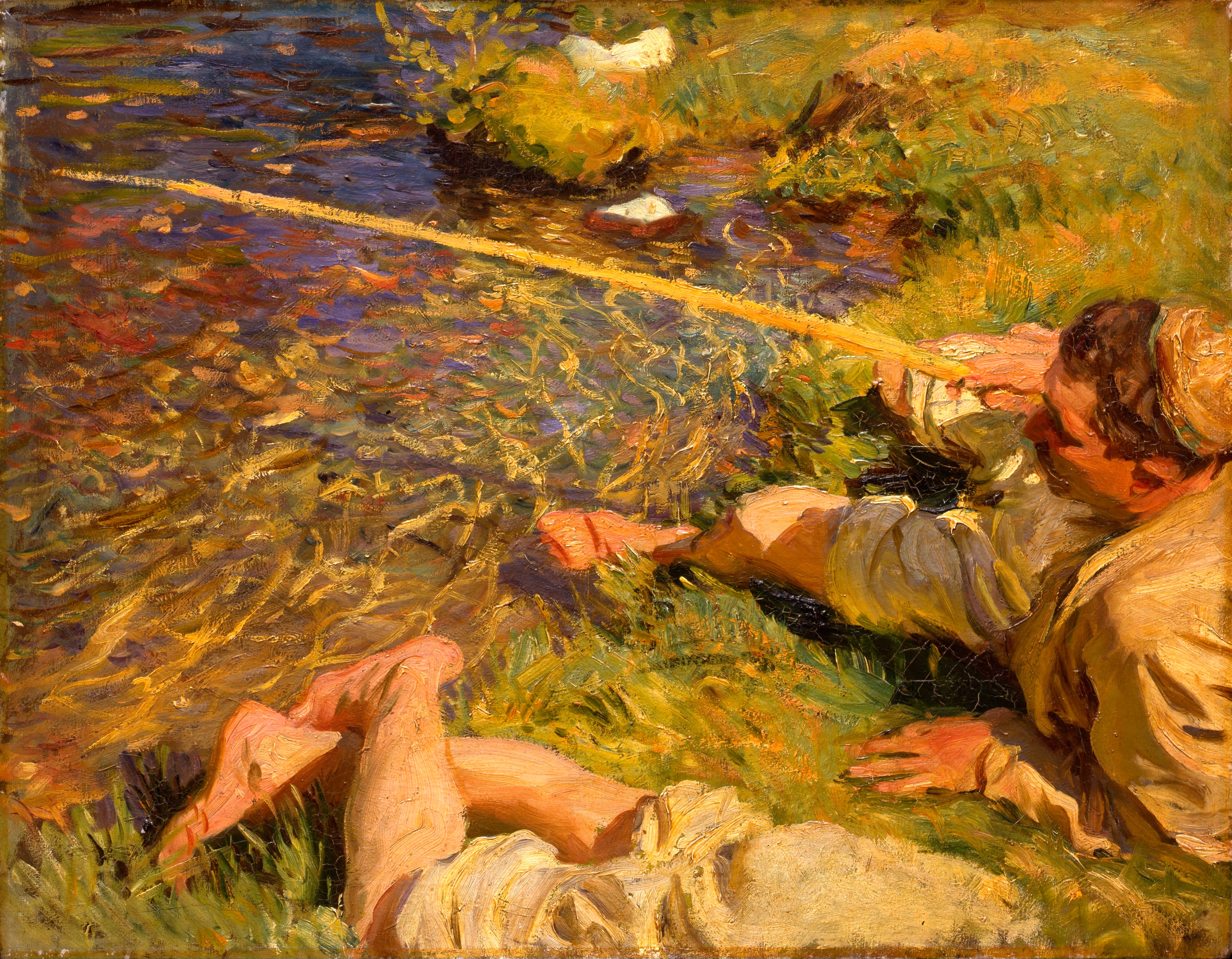 Reproduction du tableau « Val d'Aoste : Un homme à la pêche - John Singer Sargent » par Alpha Reproduction en peinture à l’huile