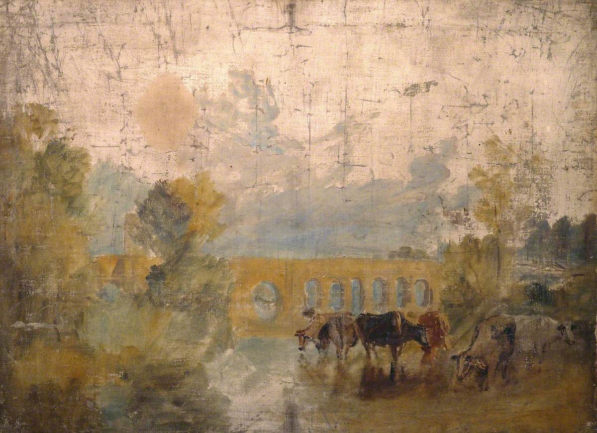 Reproduction du tableau « Caversham Bridge with Cattle in the Water - J. M. W. Turner » par Alpha Reproduction en peinture à l’huile