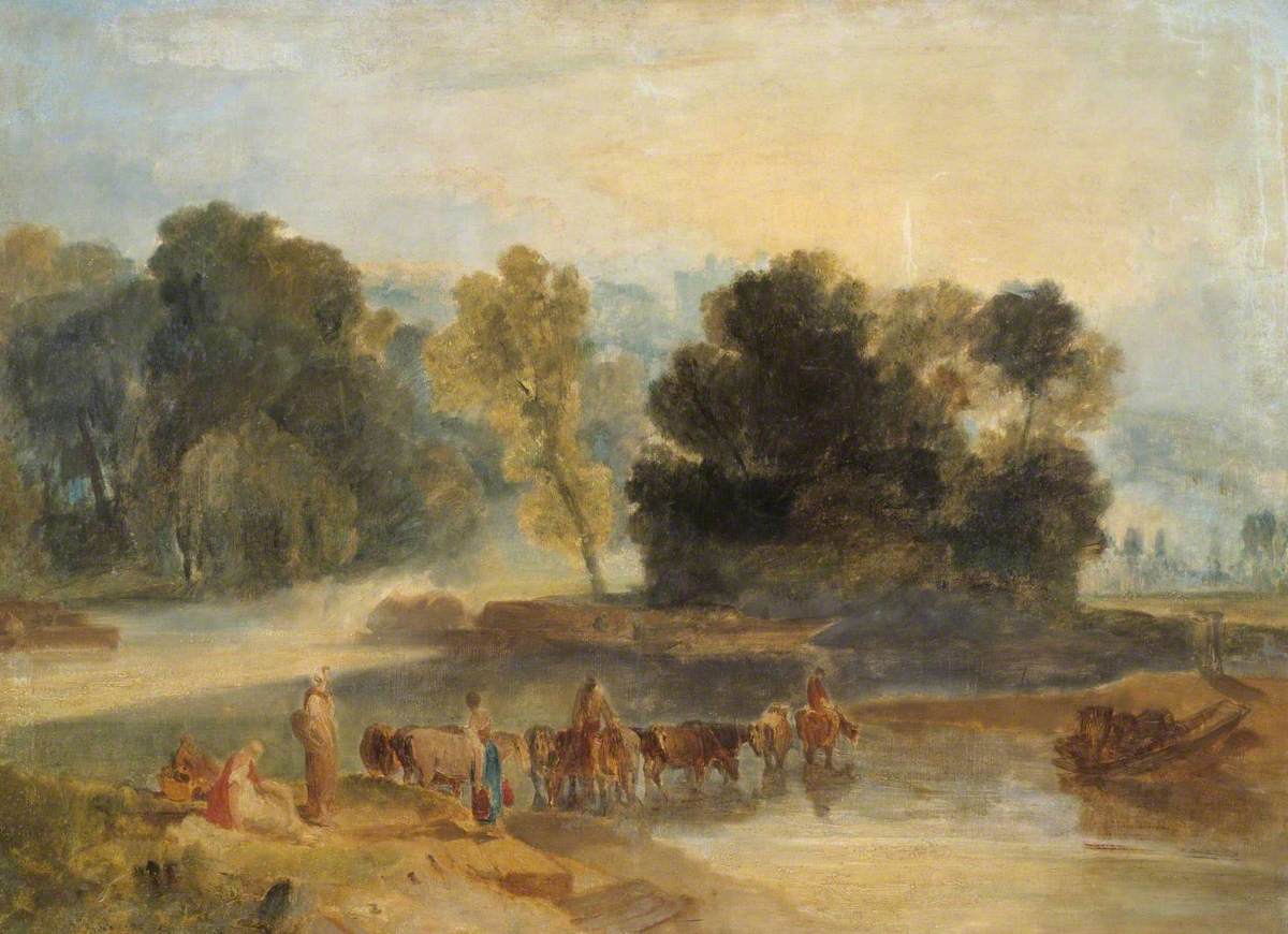 Reproduction du tableau « Men with Horses Crossing a River - J. M. W. Turner » par Alpha Reproduction en peinture à l’huile
