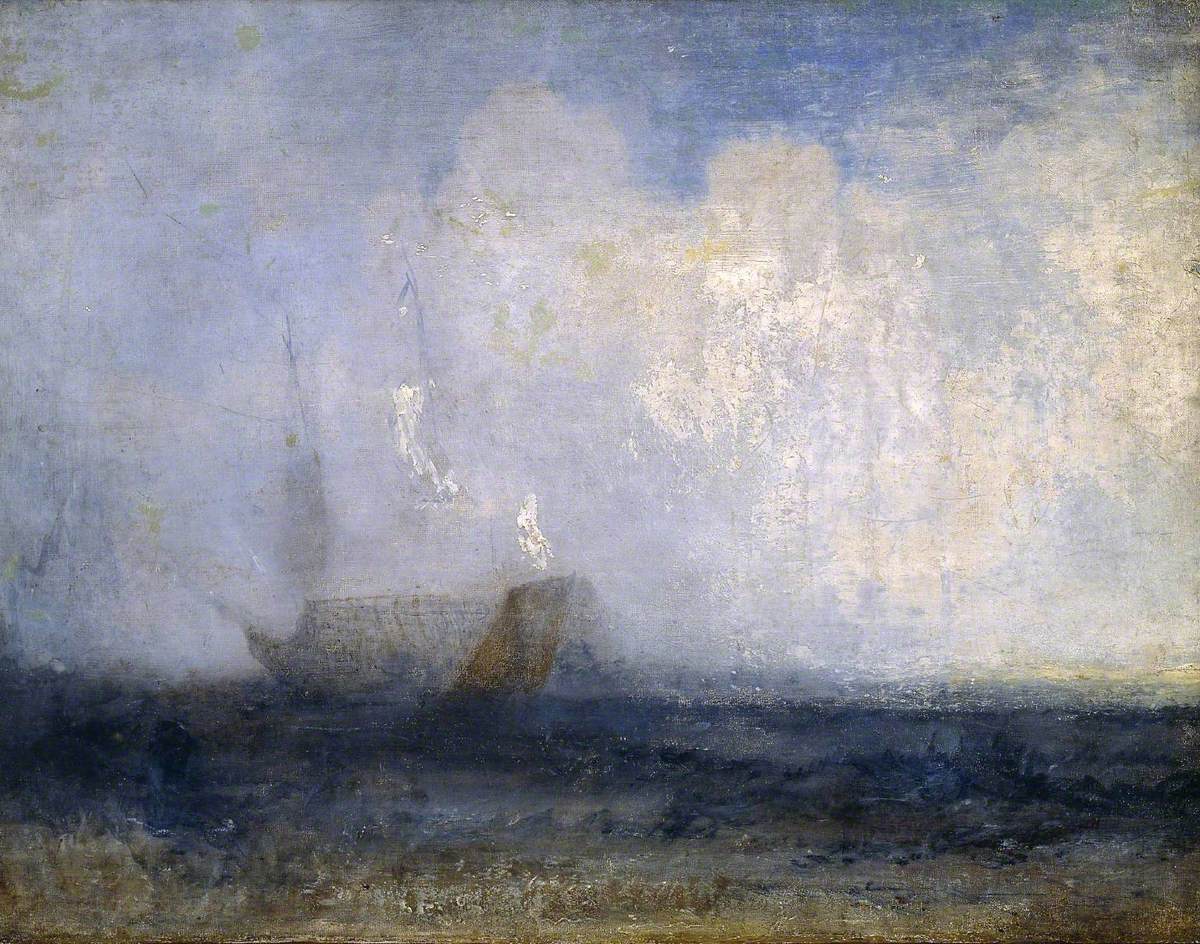 Reproduction du tableau « Seascape with a Sailing Boat and a Ship - J. M. W. Turner » par Alpha Reproduction en peinture à l’huile