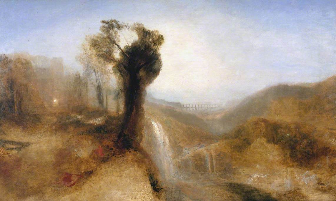 Reproduction du tableau « Southern Landscape with an Aqueduct and Waterfall - J. M. W. Turner » par Alpha Reproduction en peinture à l’huile
