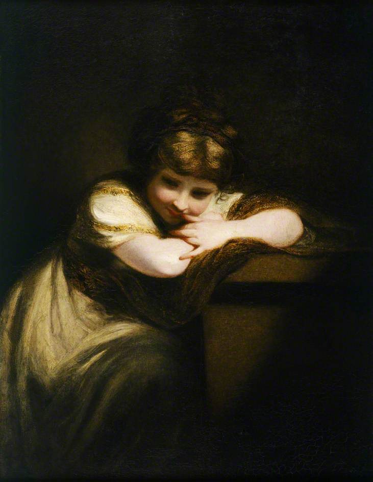 Fille appuyée sur un piédestal (La fille qui rit) - Joshua Reynolds