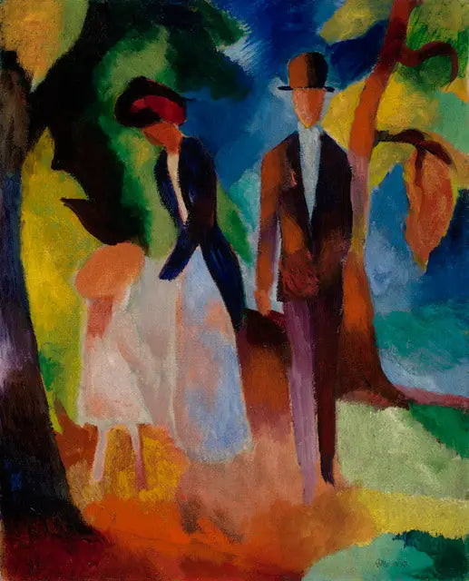 As pessoas à beira de um lago azul - August Macke