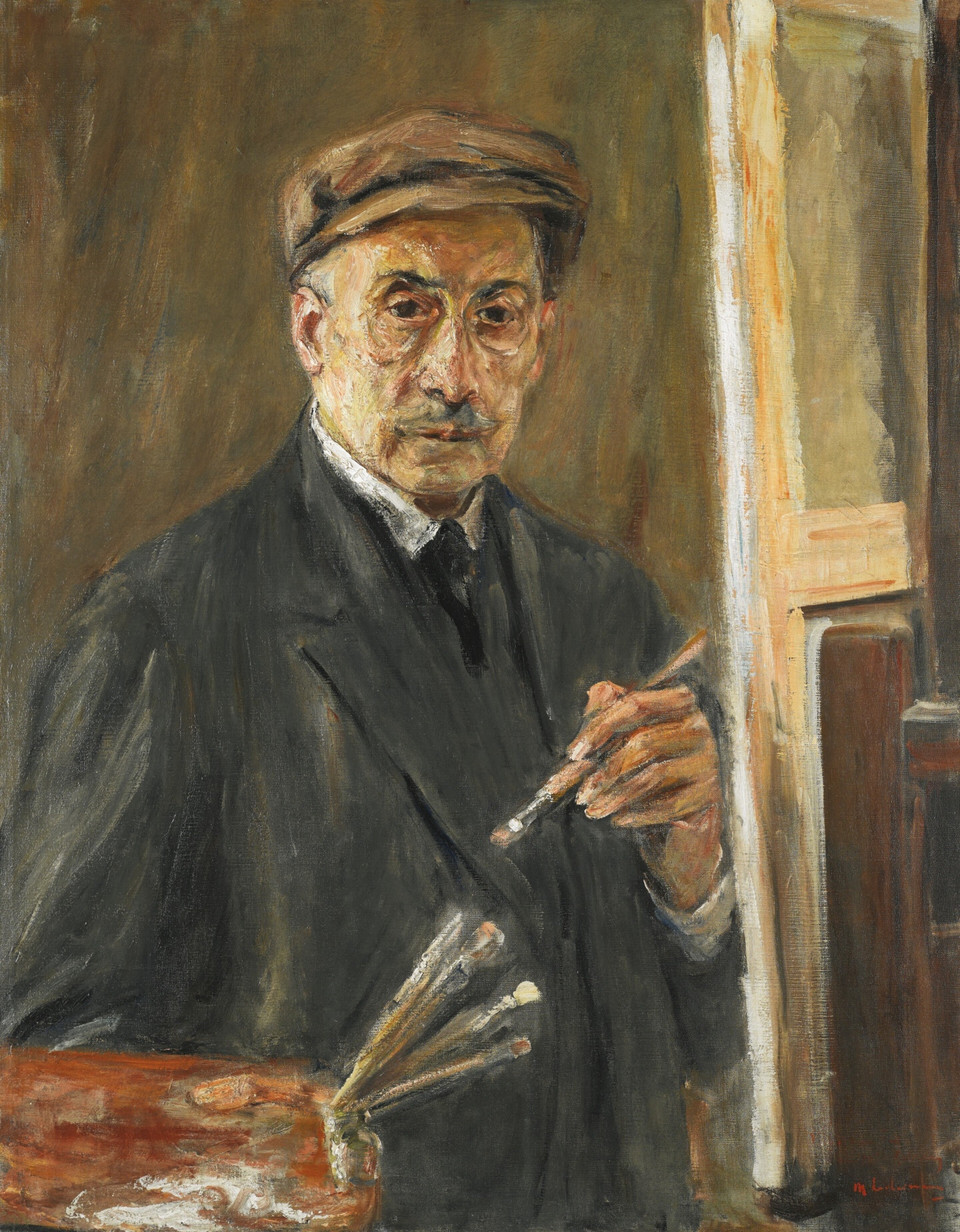autorretrato com um manto segurando um pincel e uma paleta - Max Liebermann